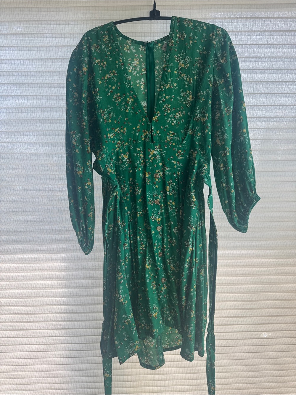 Faithfull the Brand Emerald Green Floral Long-Sleeve Dress